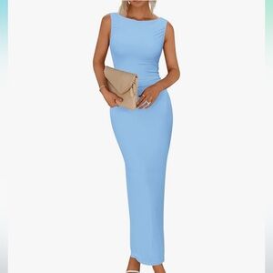 Btfbm Sky Blue Maxi Dress ruched booty